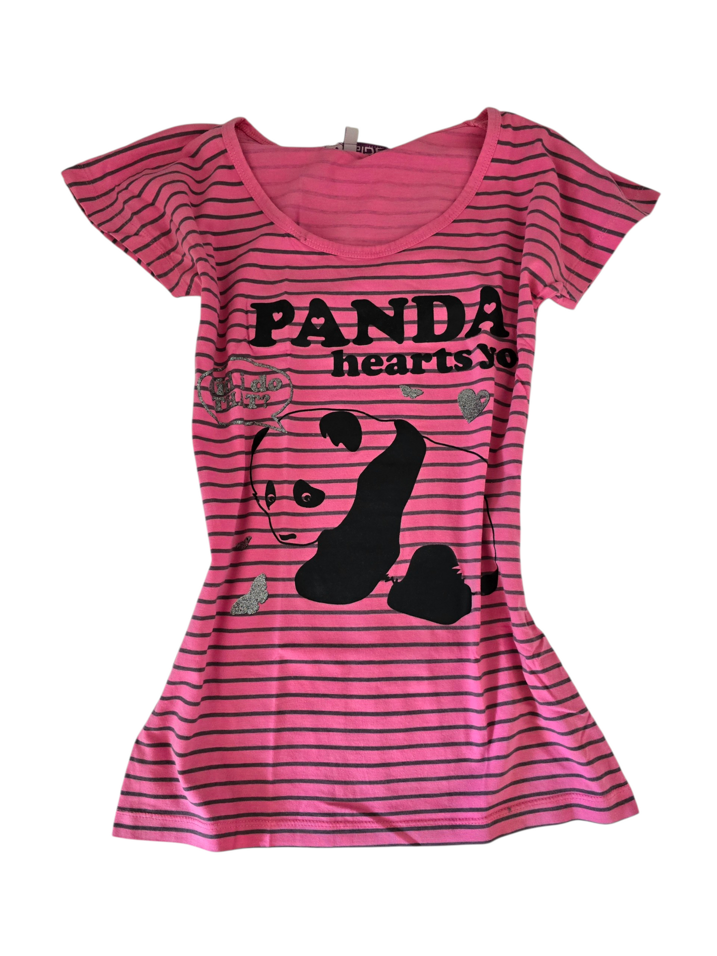 2000s vintage indie sleaze striped panda pink tshirt - zimfriperie