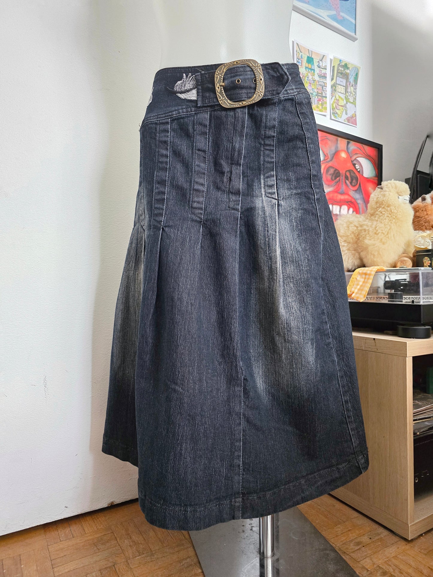 90s vintage boho denim skirt
