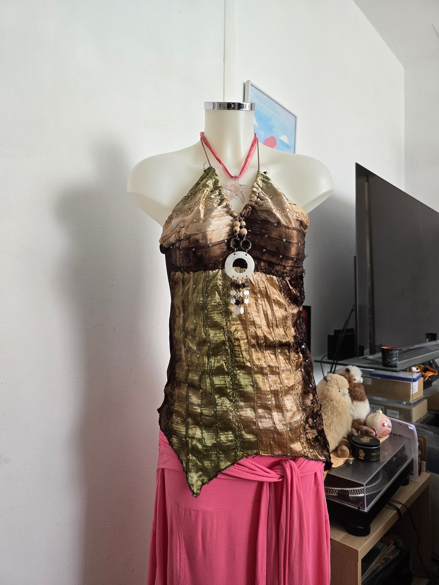 Y2k vintage bohemian sequin asymmetric backless top