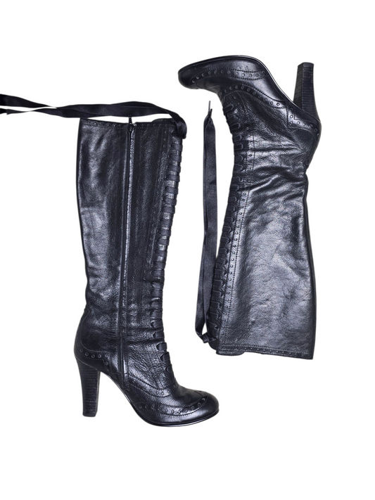 00s vintage lace-up victorian heeled boots
