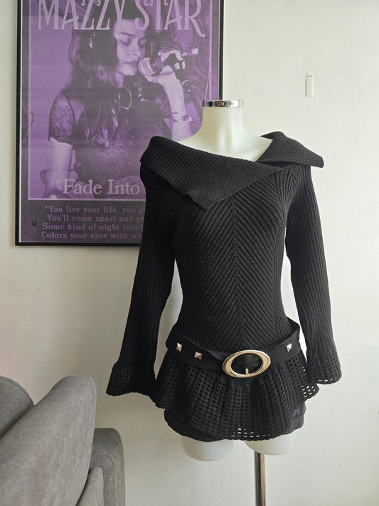 Y2k vintage dark coquette ribbed sweater