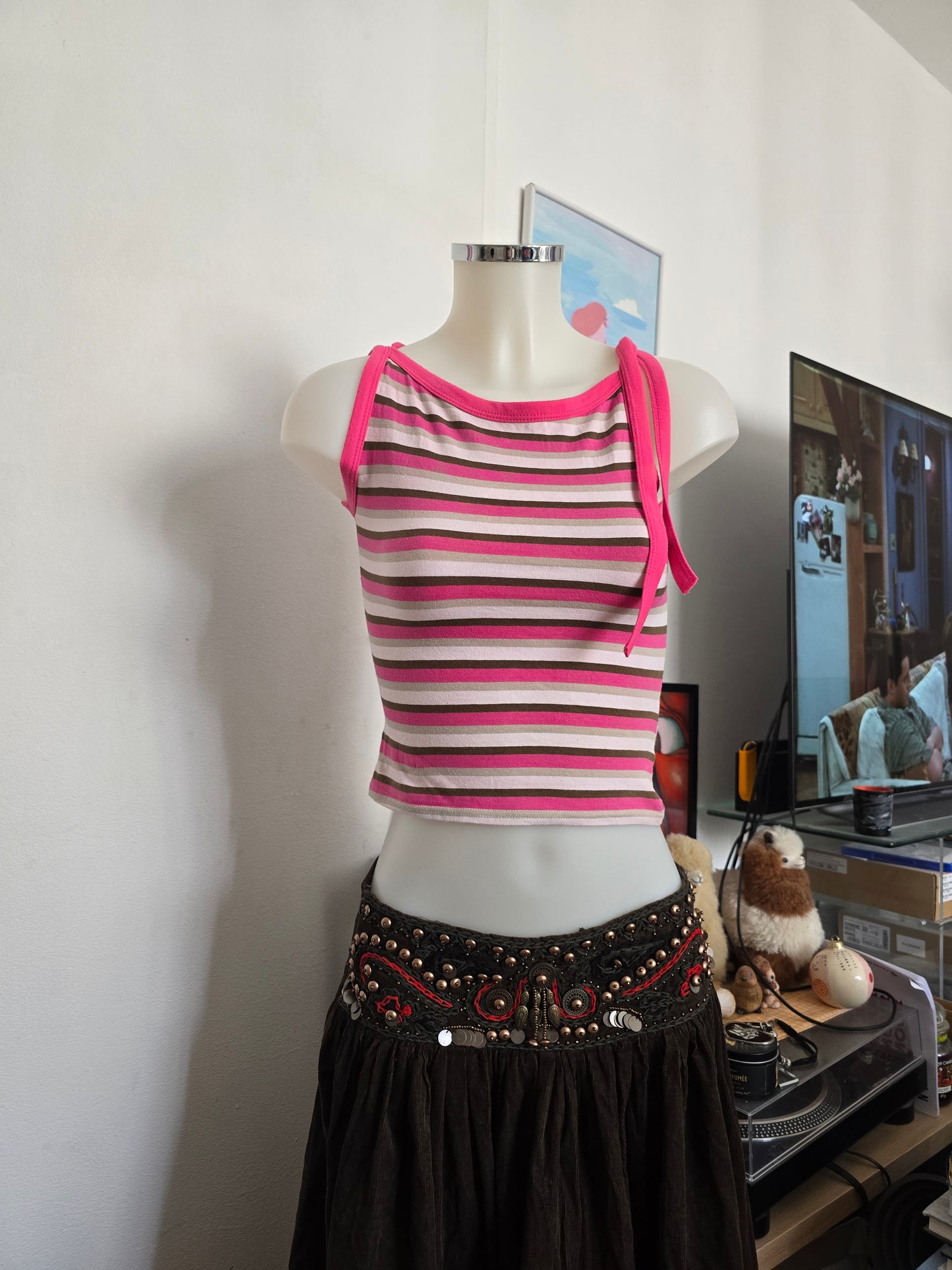 90s vintage summer striped pink top