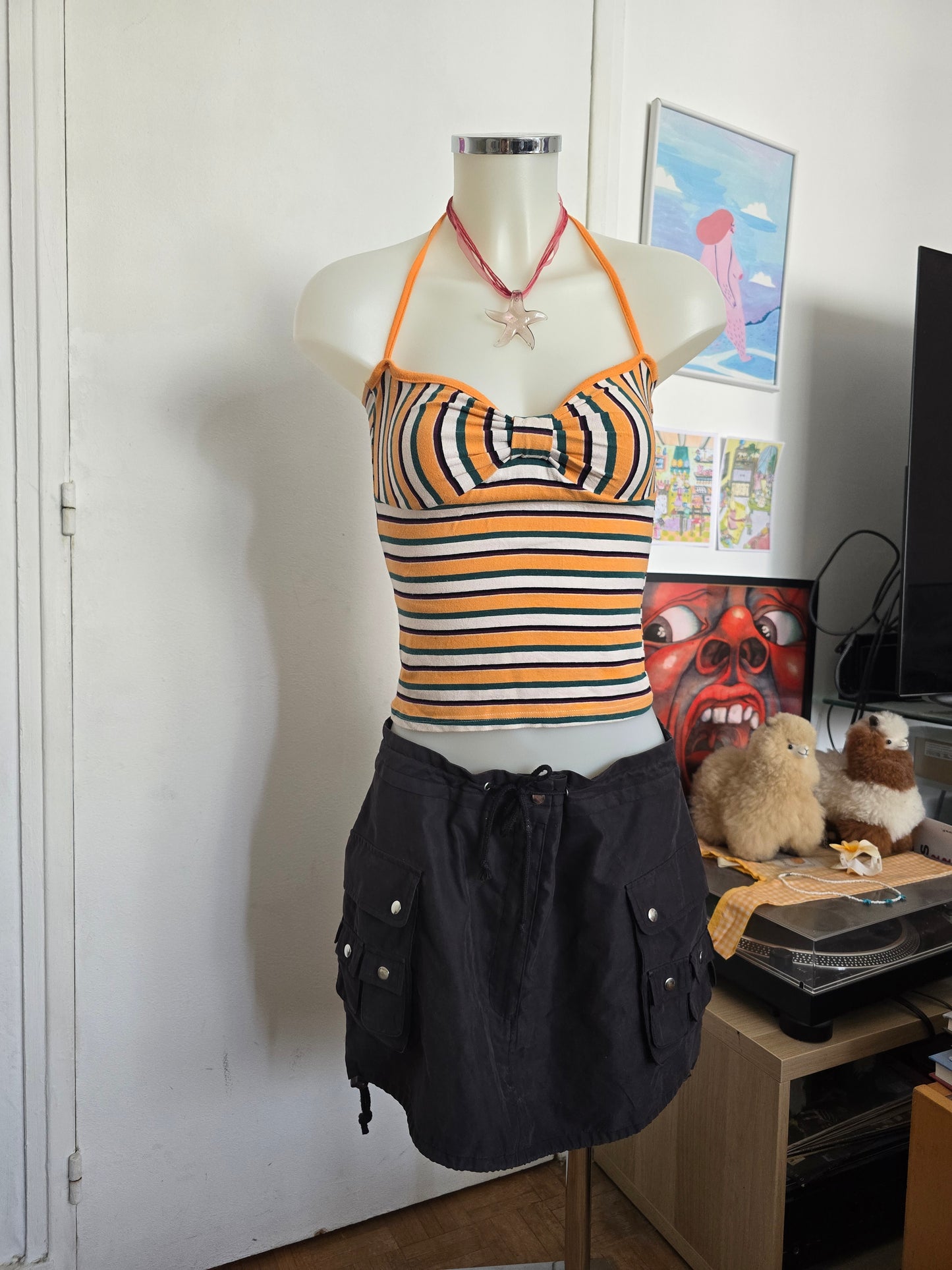 90s vintage softgrunge striped backless top