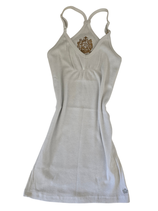 2000s vintage coquette white and grey shinny fitted cami top
