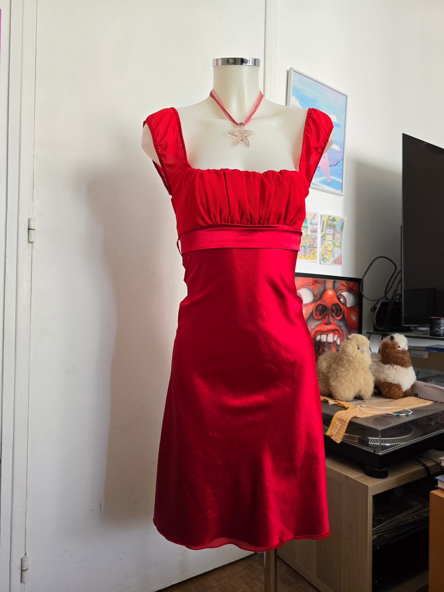 90s vintage flirty satin red dress