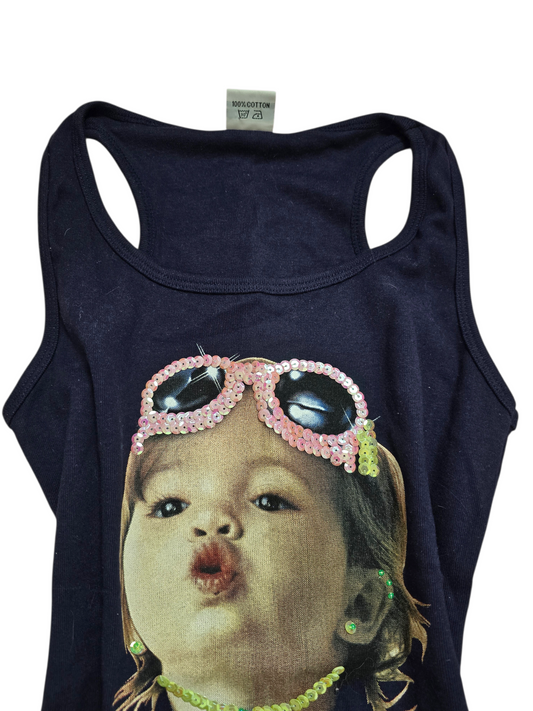 00s vintage indie sleaze printed baby sequin top