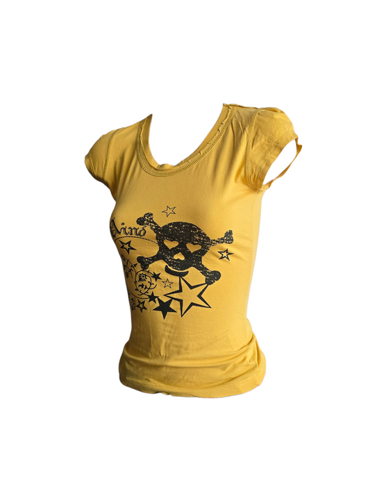 00s vintage emo yellow printed skull top - zimfriperie