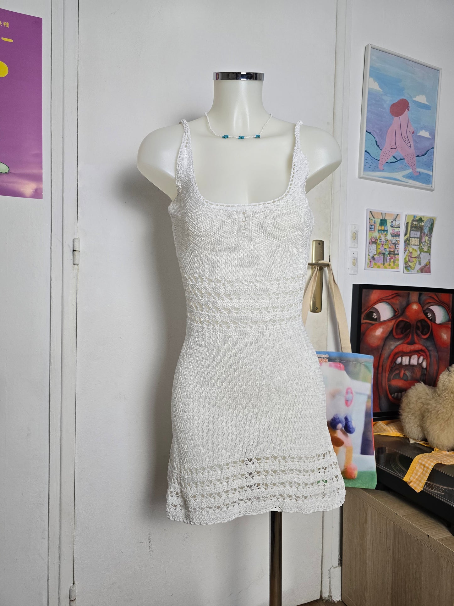 Y2k vintage bohemian crochet knit dress