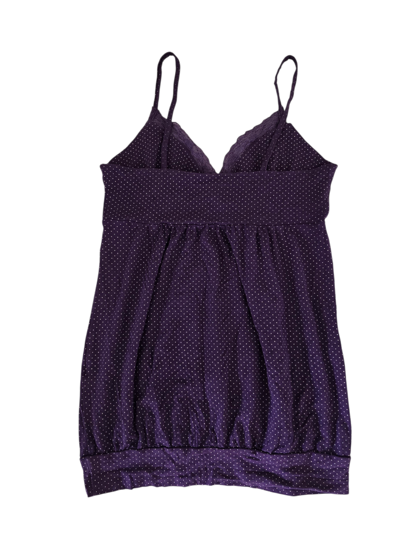 2000s vintage whimsy twee polka dots purple babydoll top