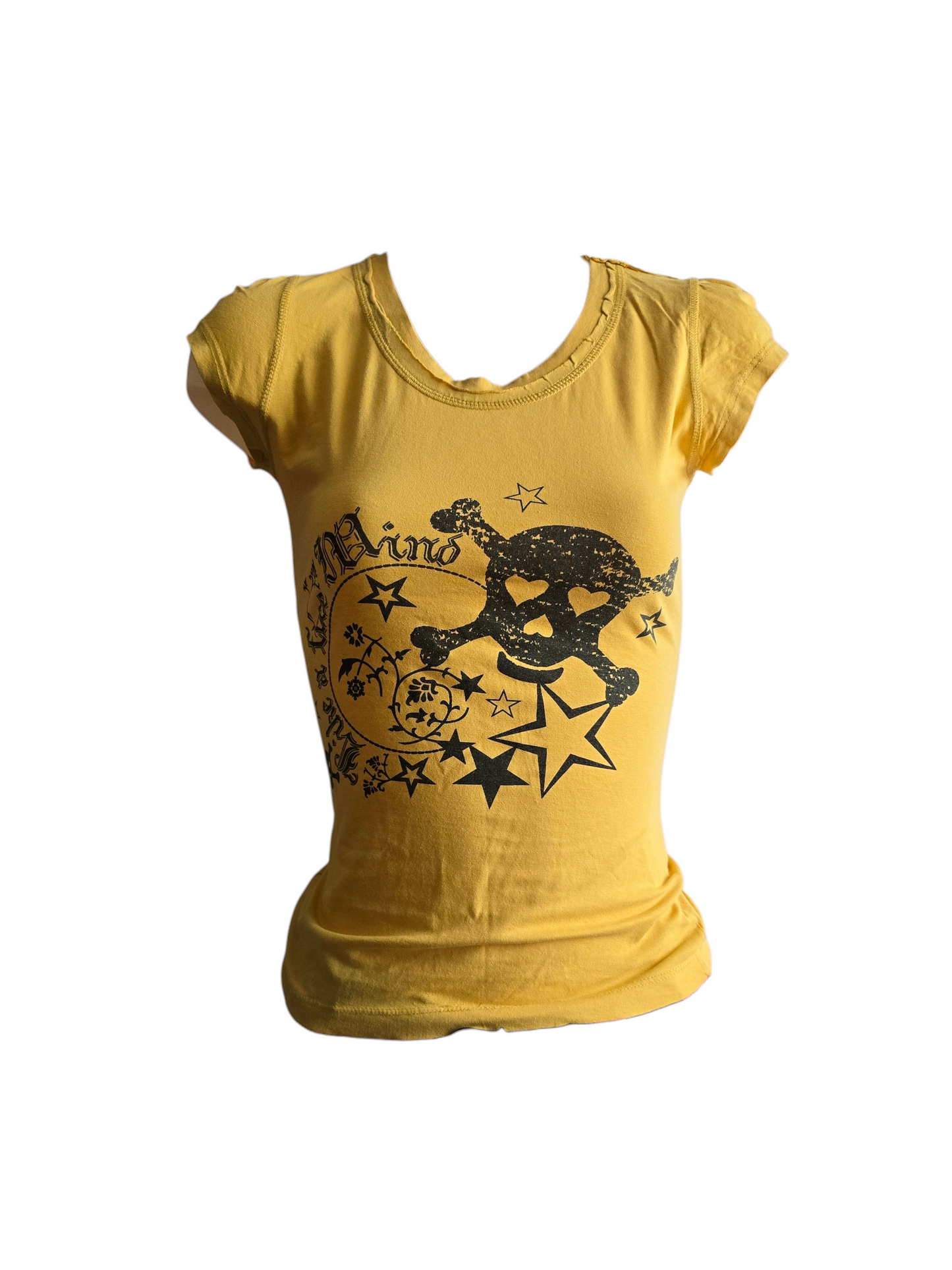 00s vintage emo yellow printed skull top - zimfriperie