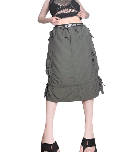 Gorpcore khaki cargo skirt