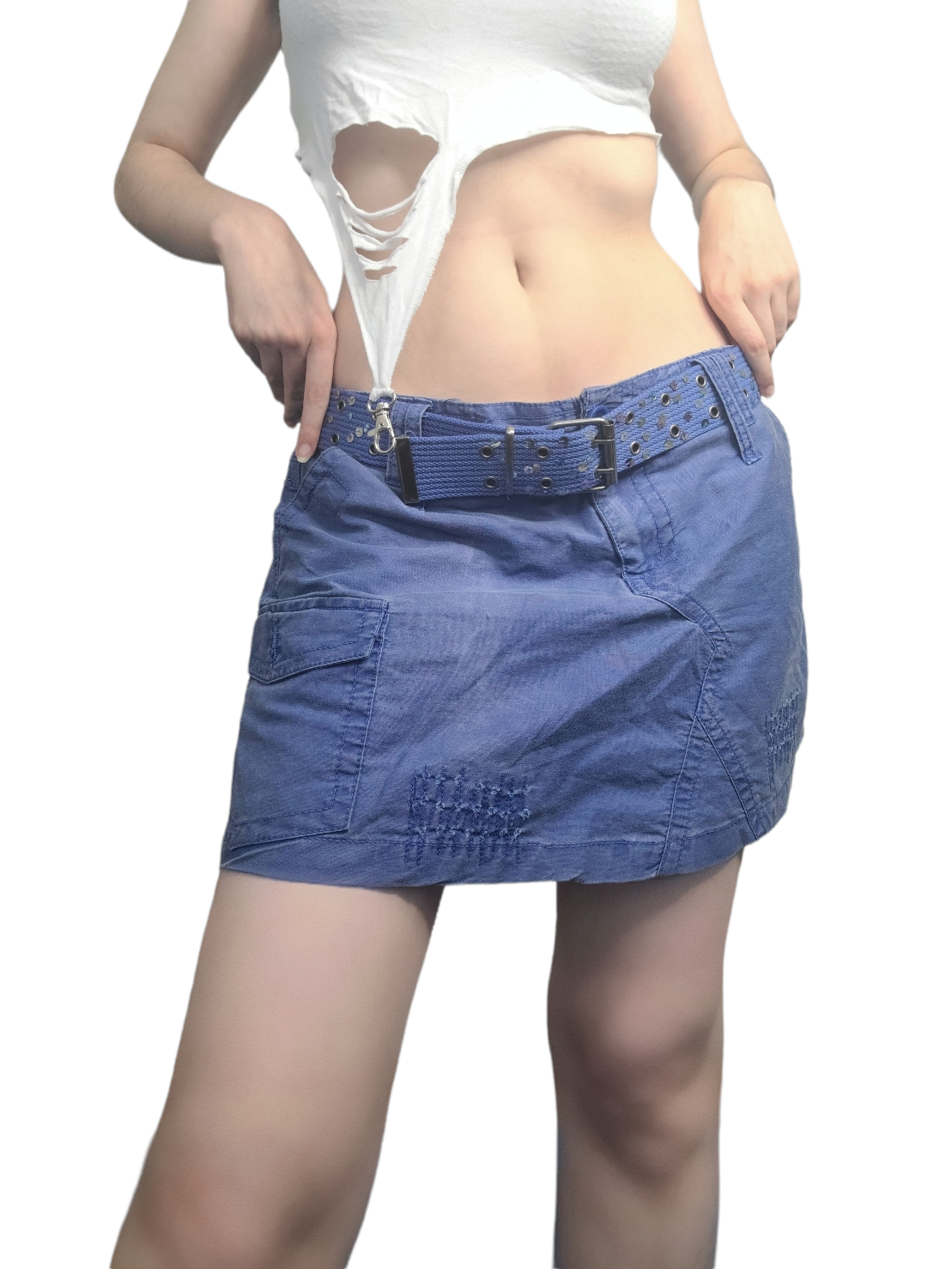 Y2k belted mini jean skirt
