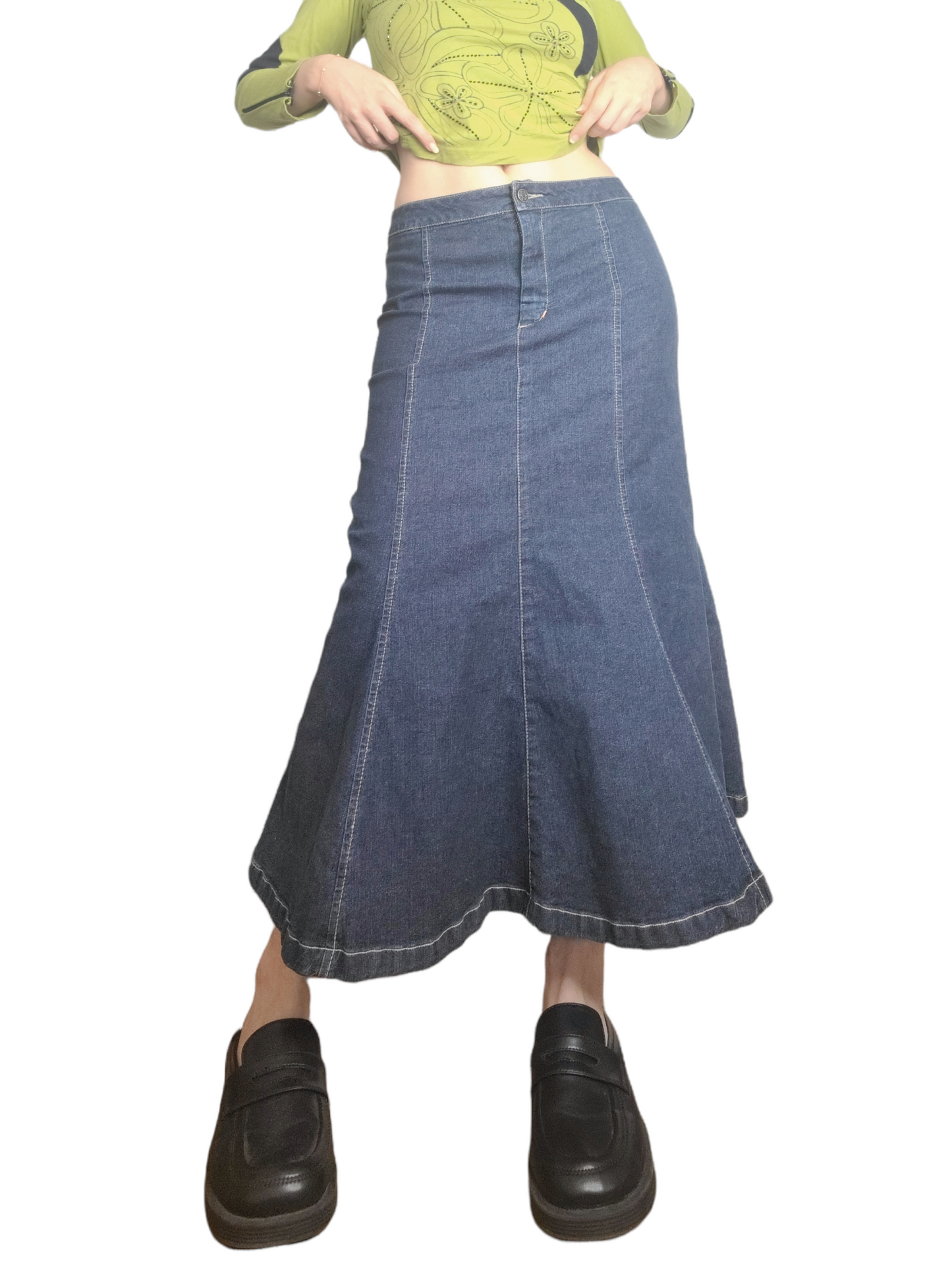 Long bohemian denim skirt