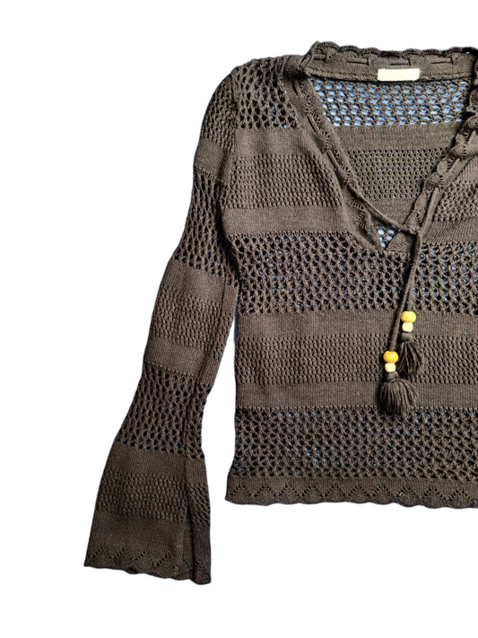 Black bohemian vintage crochet sweater