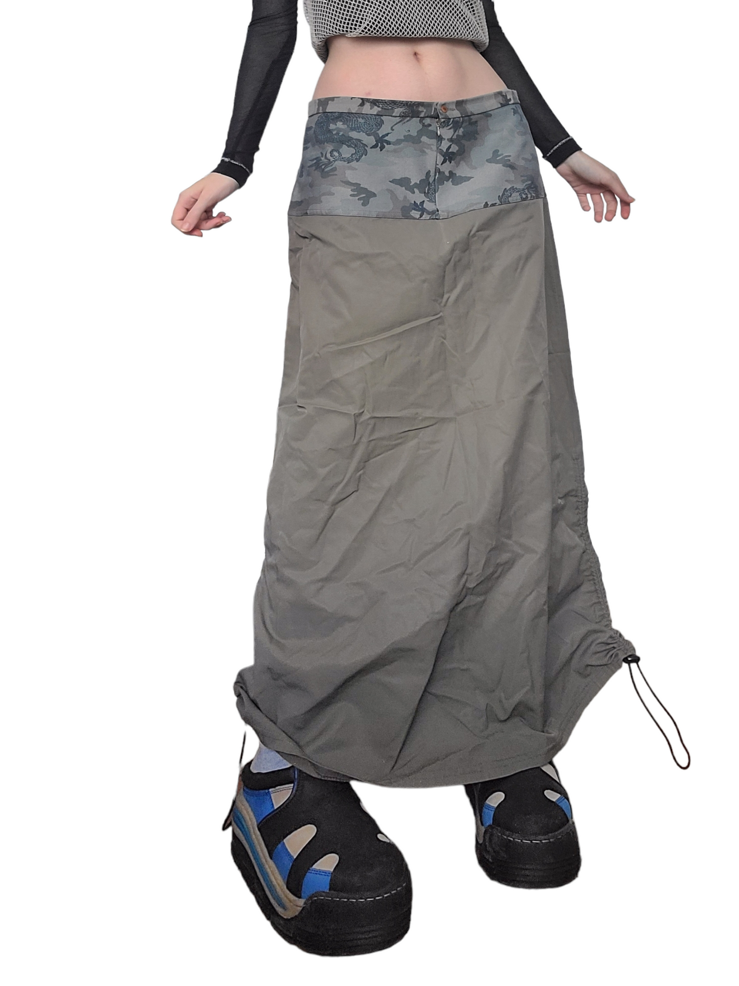 Longue jupe 90s gorpcore kaki