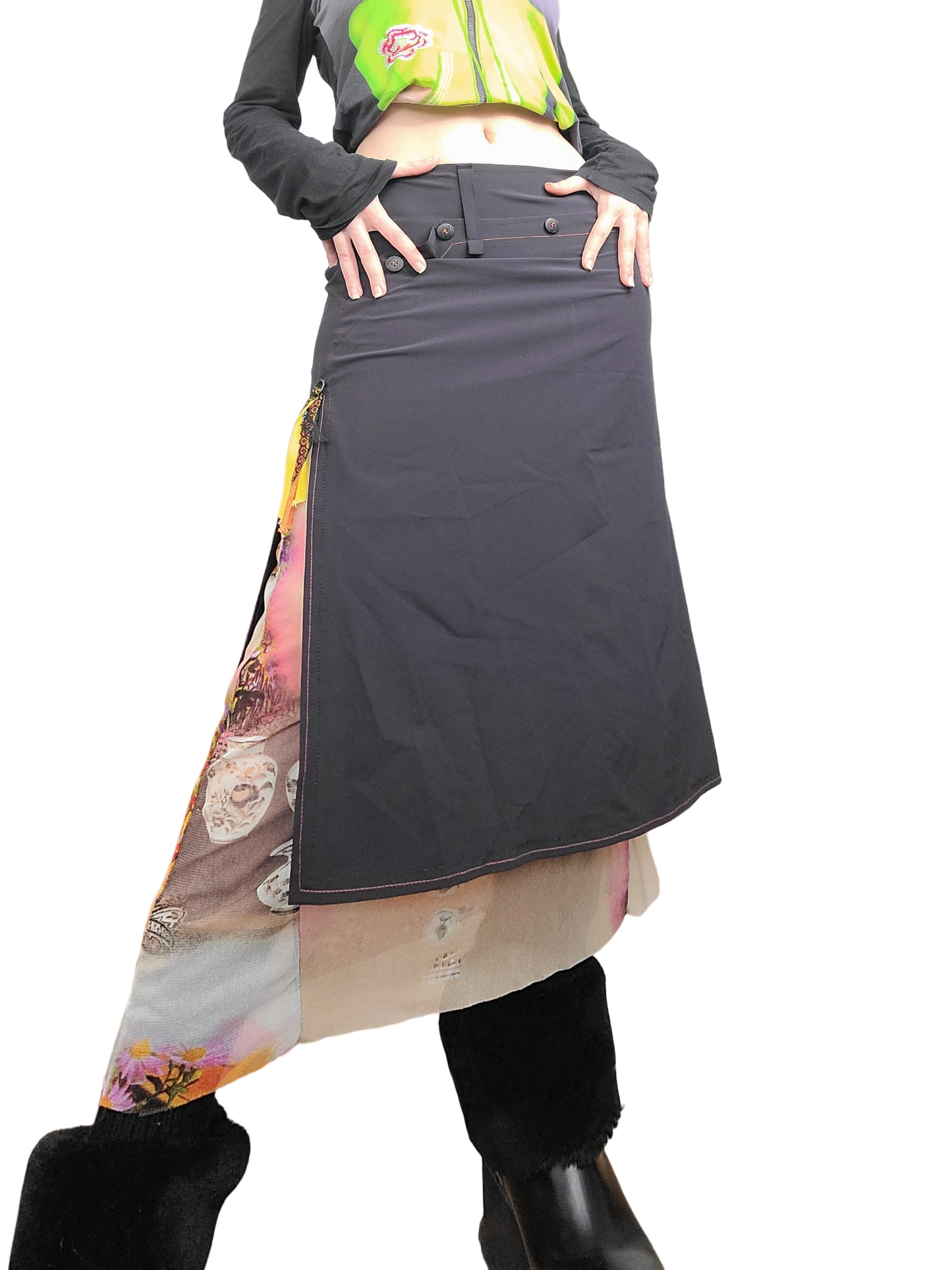 Long harajuku skirt with mesh lining