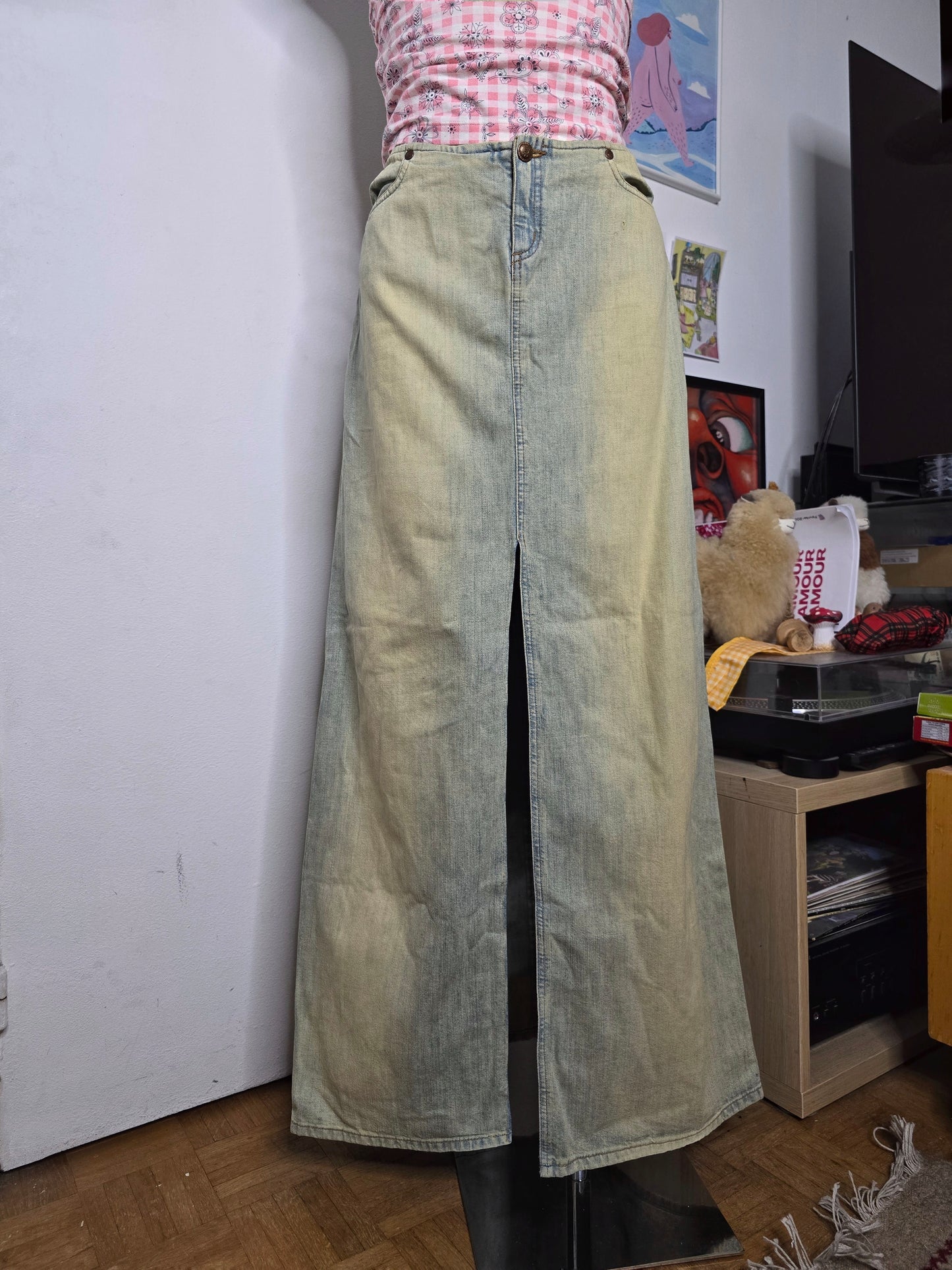 90s vintage denim grunge maxi skirt