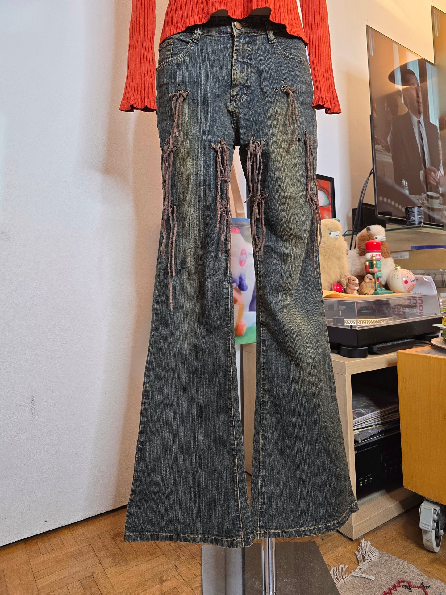 Y2k vintage cowgirl denim flared pants