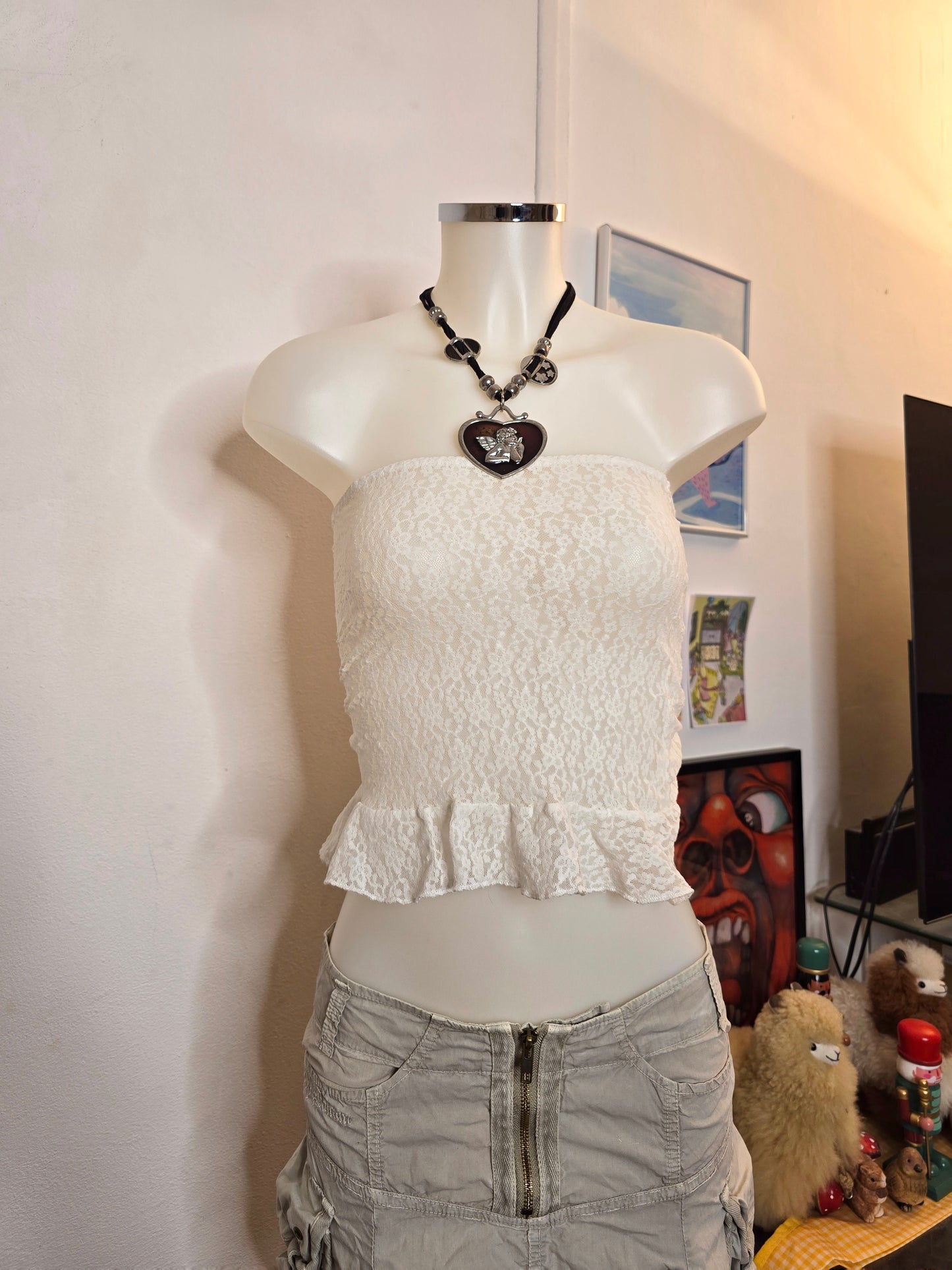 Y2k vintage coquette lace bustier top