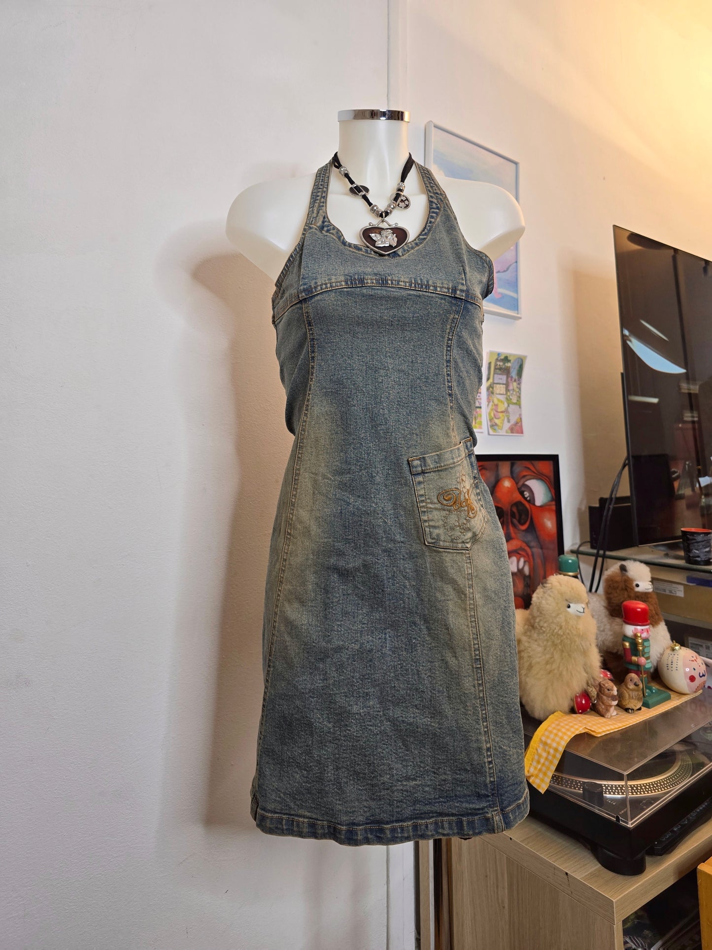 90s vintage softgrunge denim backless dress