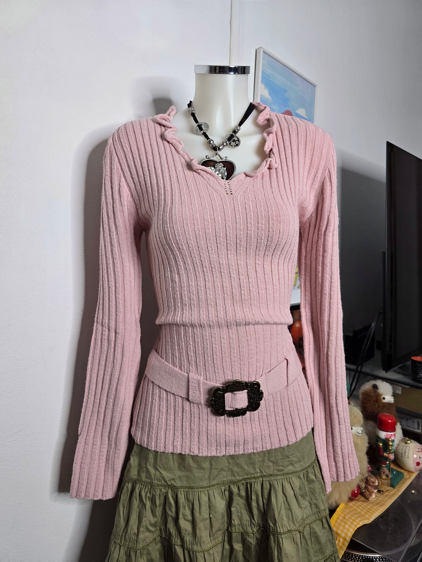 Y2k vintage coquette ribbed sweater