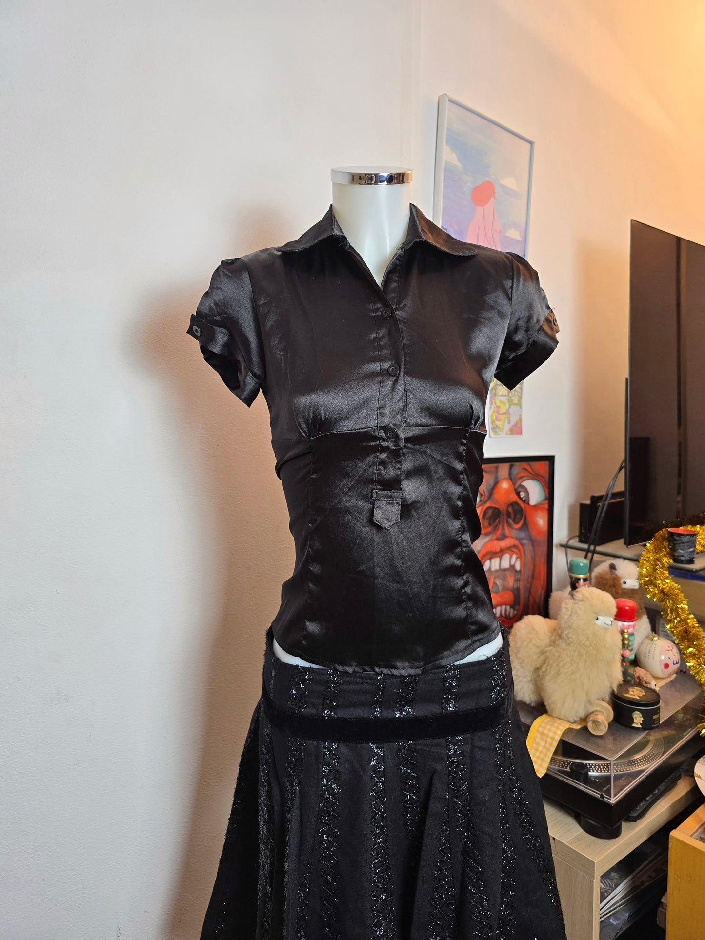 Y2k vintage coquette satin dark shirt