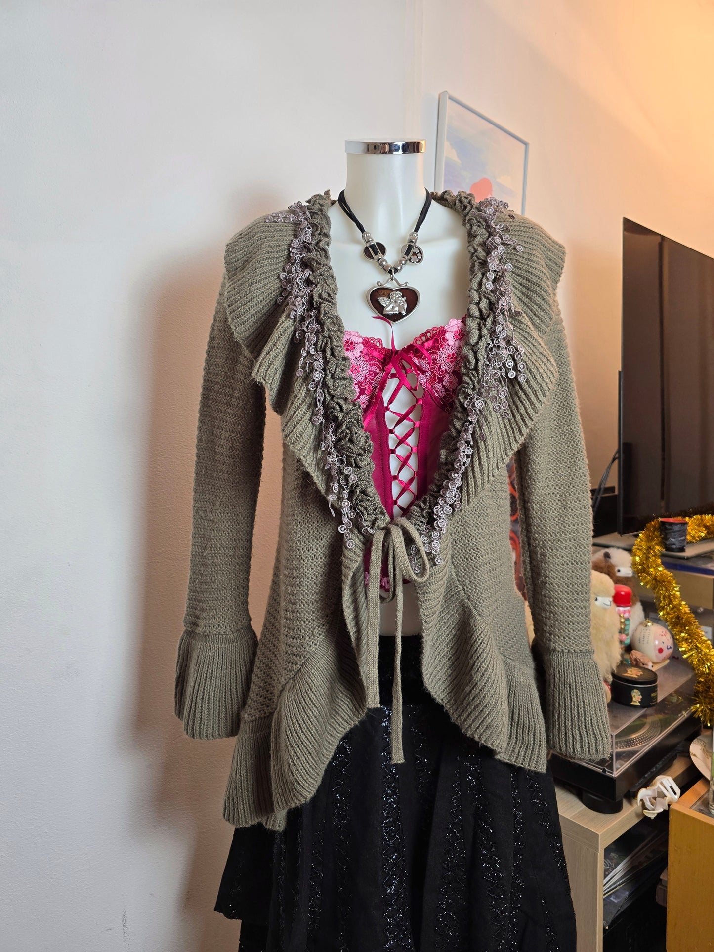 Y2k vintage flirty fairy ruffled cardigan