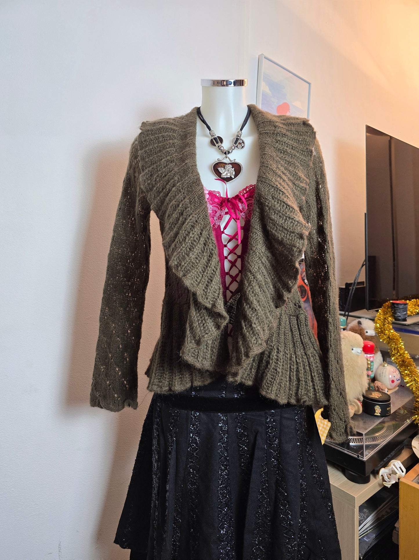 Y2k vintage flirty fairy ruffled cardigan