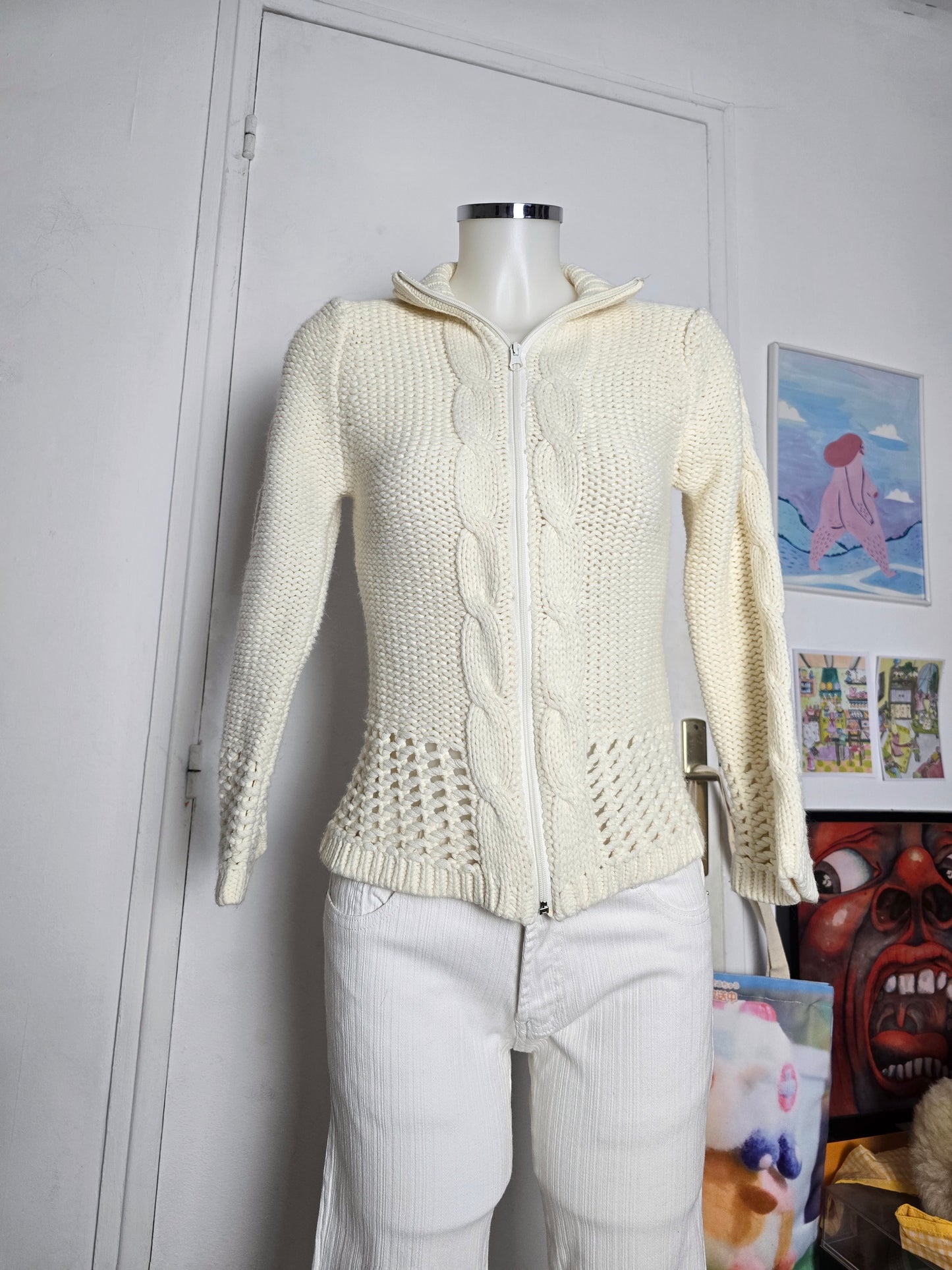 Y2k vintage ribbed coquette zip sweater