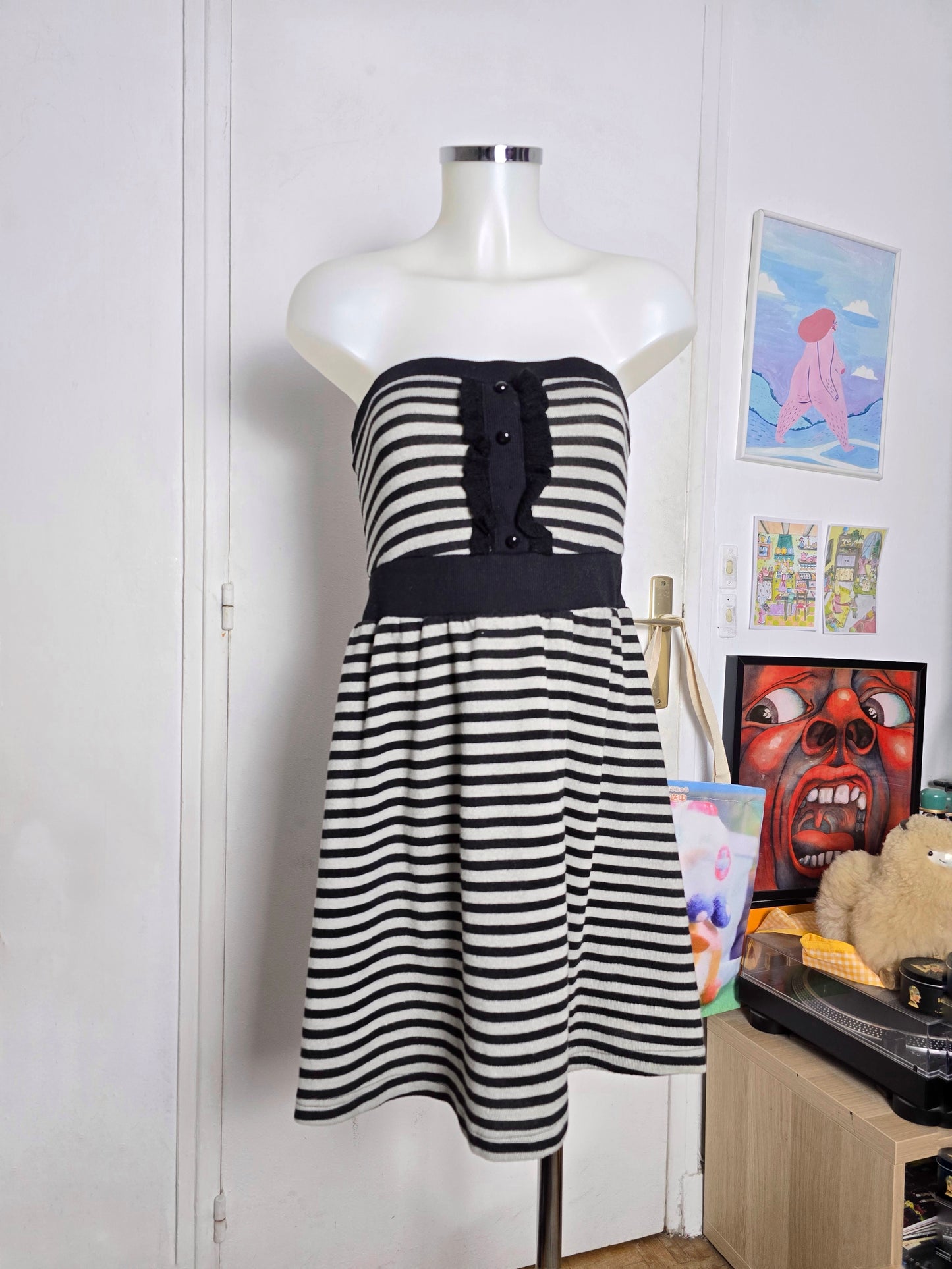 00s vintage indie sleaze stripes bustier dress