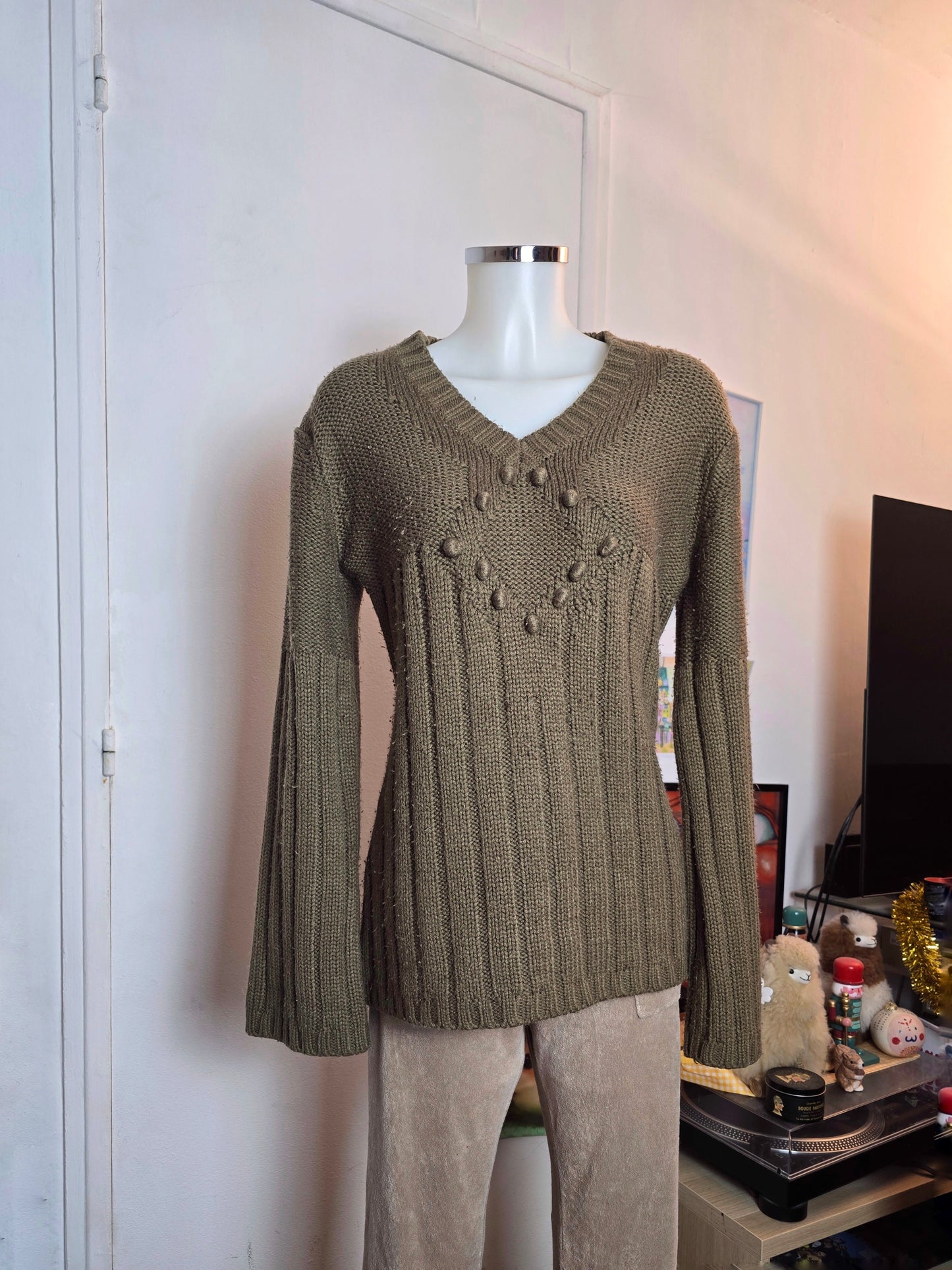 Y2k vintage brown coquette ribbed sweater