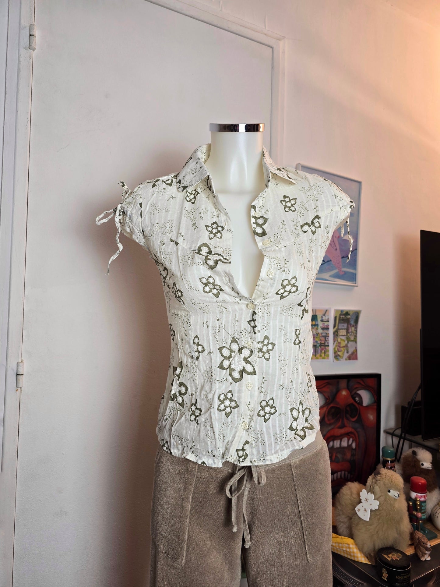 90s vintage coquette flowers shirt top