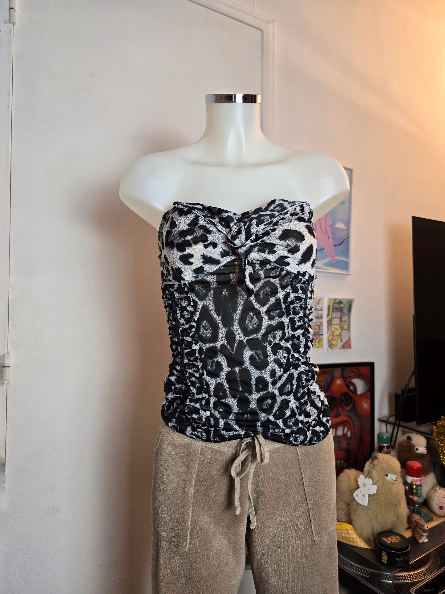 Y2k vintage mcbling leopard bustier top