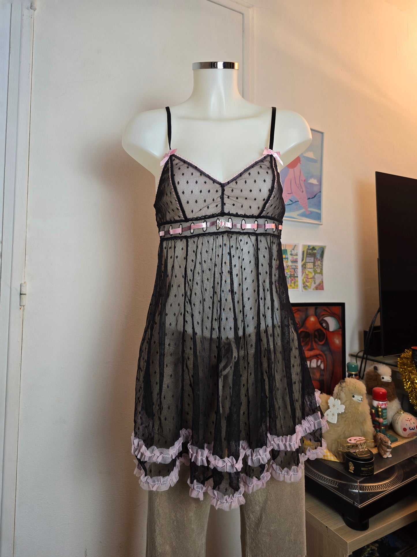 00s vintage coquette polka ruffled dress