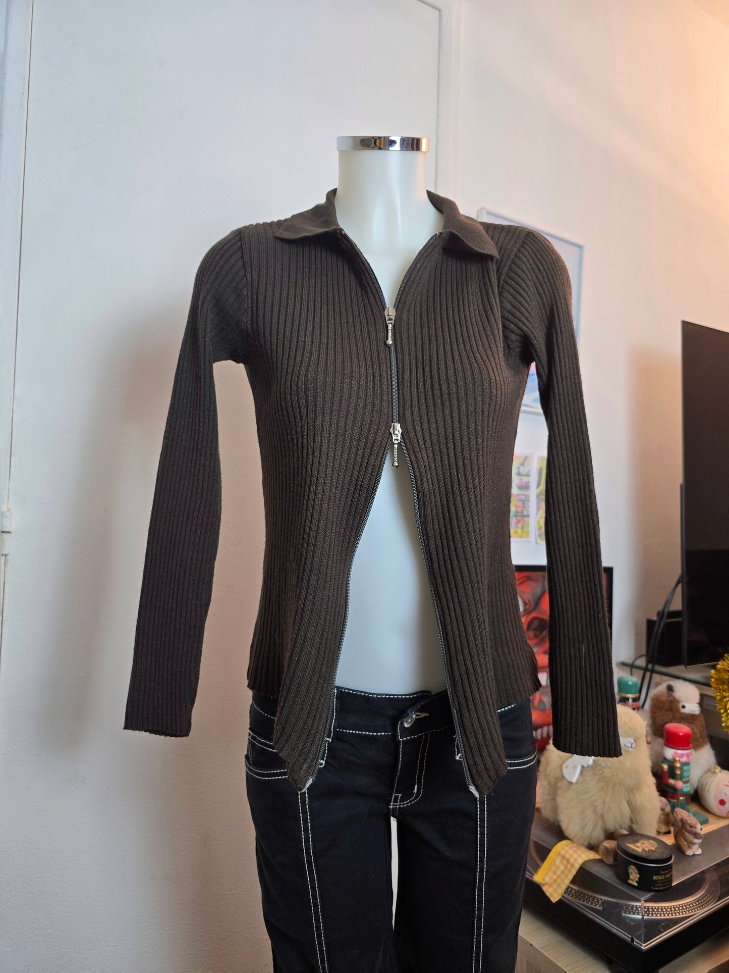 90s vintage softgrunge ribbed zip sweater