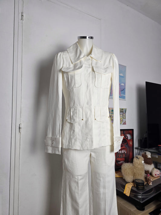Vintage Escada bohemian white set jacket + pants 