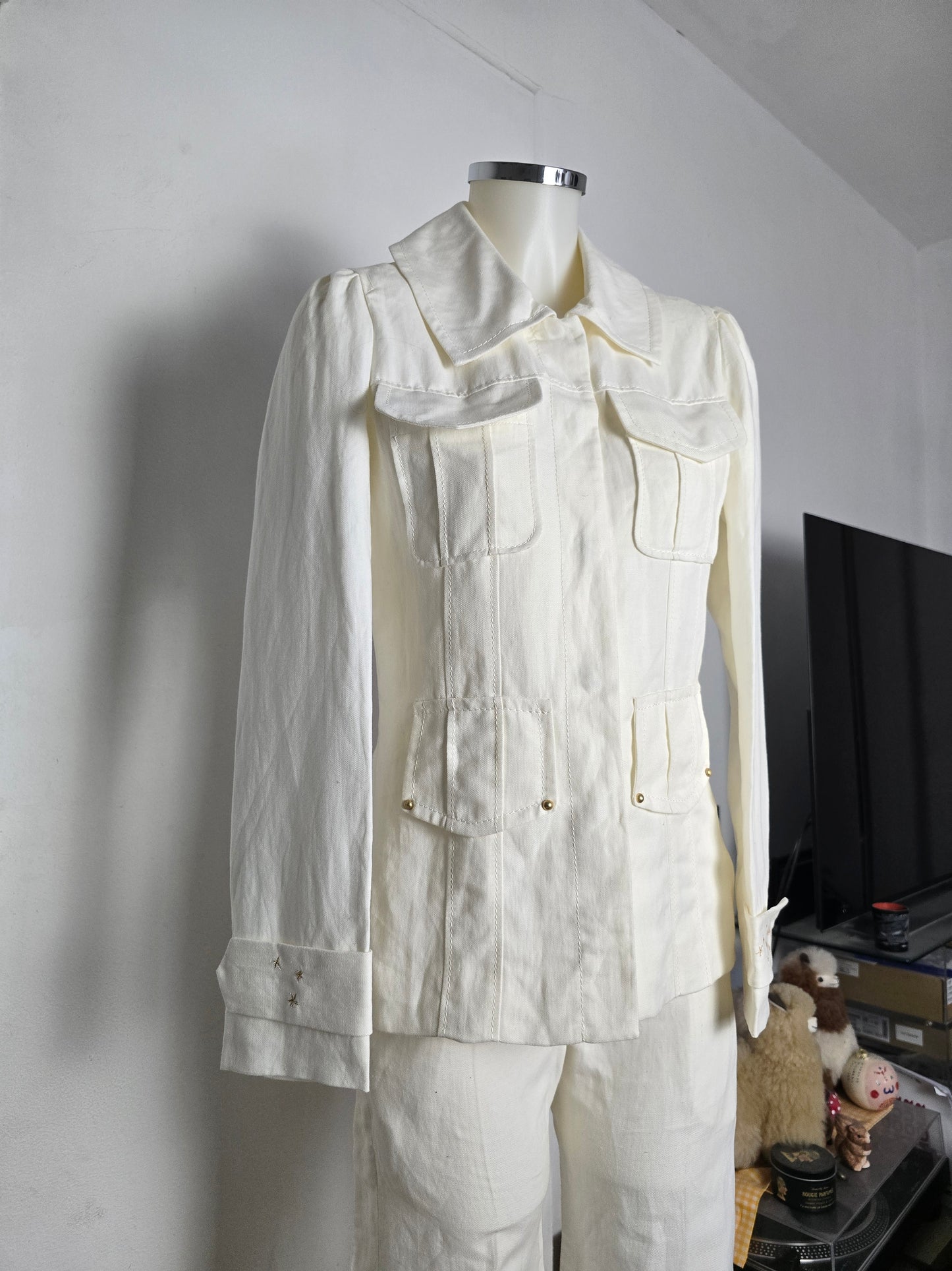 Vintage Escada bohemian white set jacket + pants 