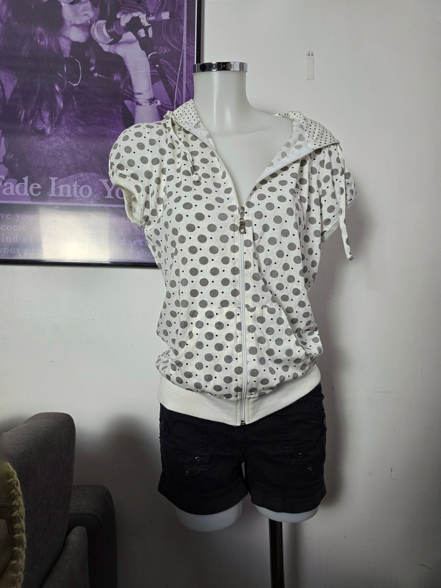 00s vintage flirty polka dots hoodie zip sweater