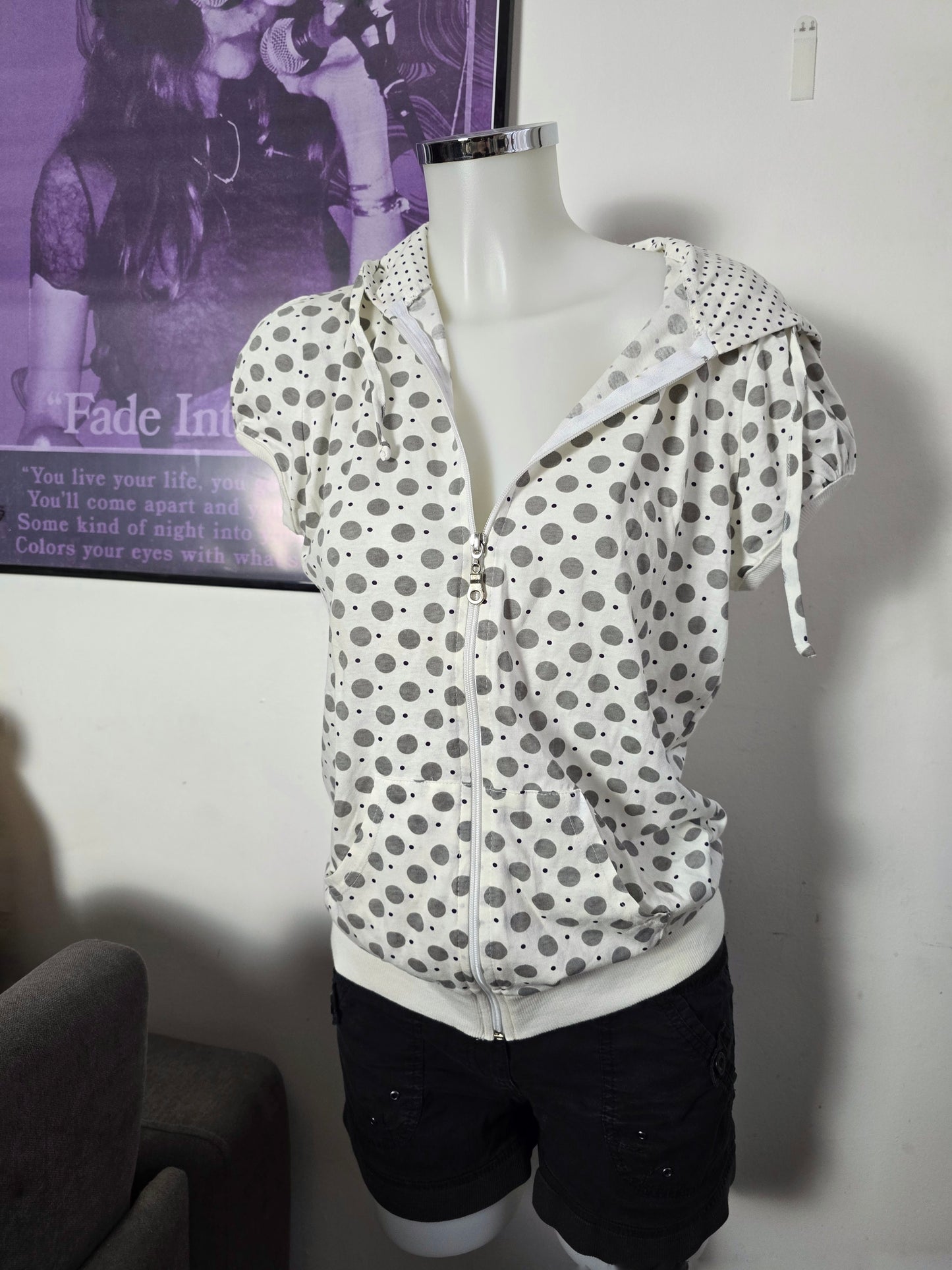 00s vintage flirty polka dots hoodie zip sweater