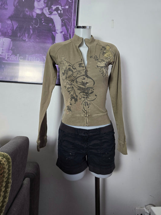 00s vintage softgrunge rhinestone fitted zip sweater