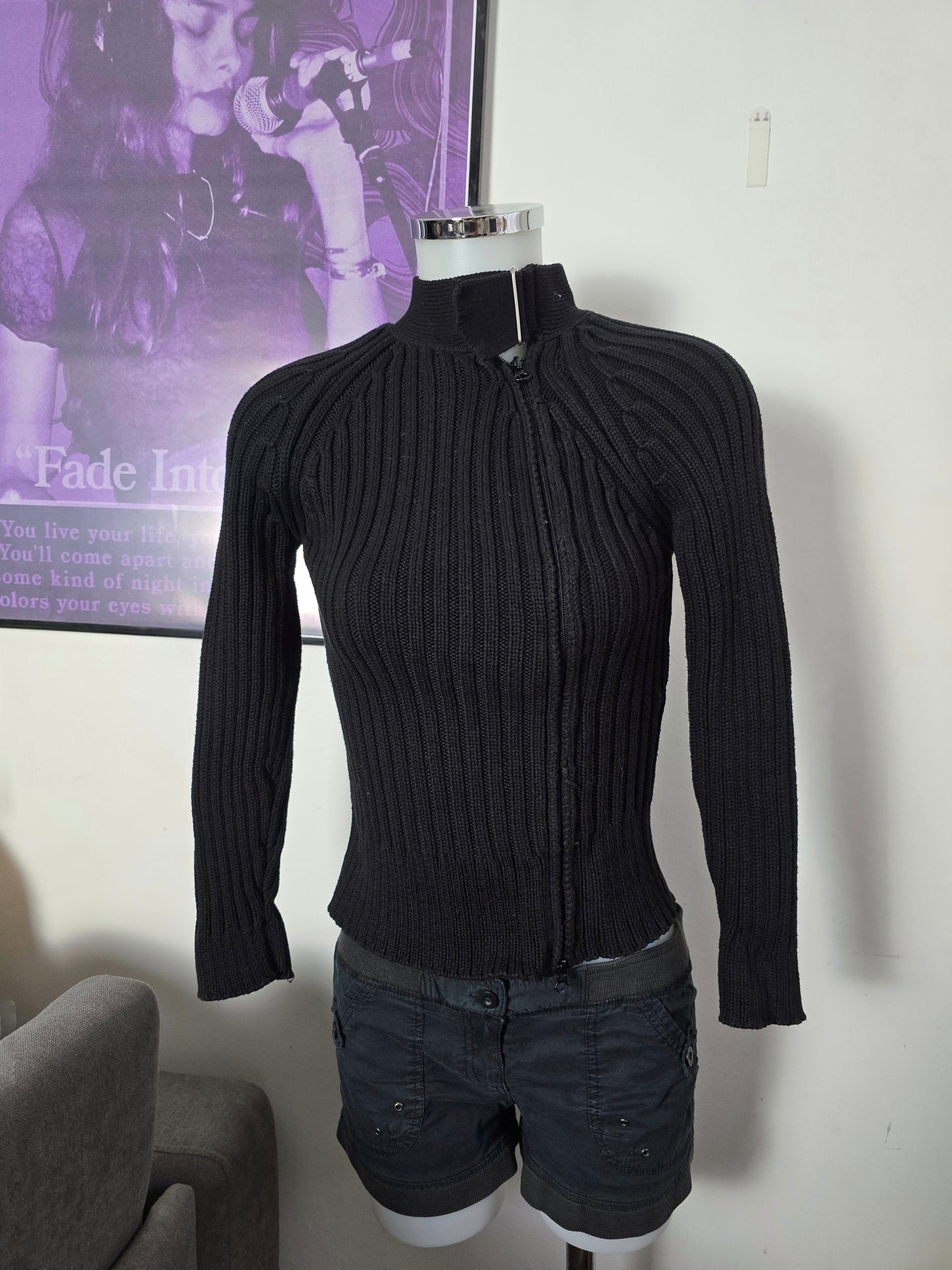 Y2k vintage softgrunge ribbed asymetric zip sweater