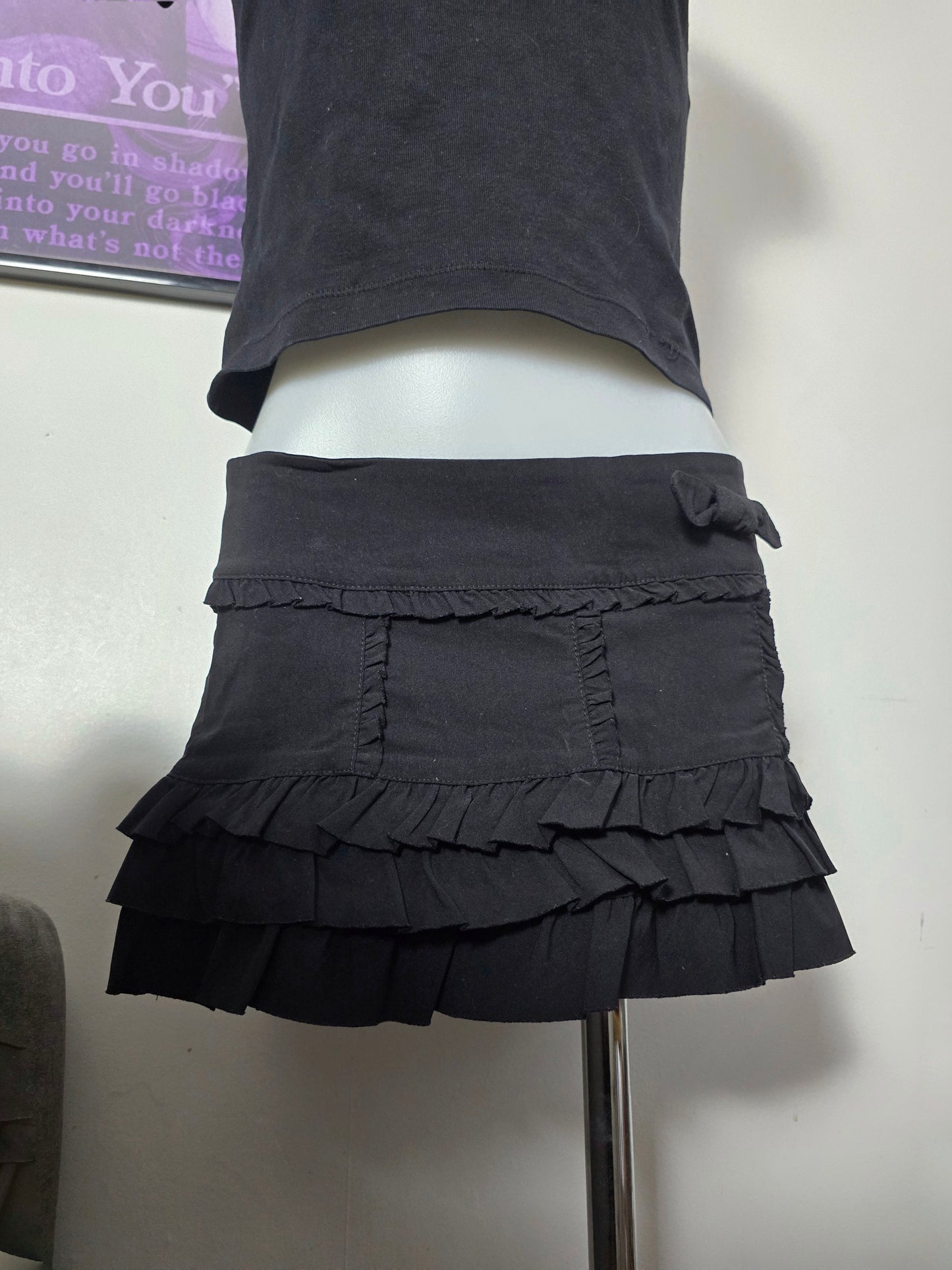 00s vintage dark coquette ruffled mini skirt