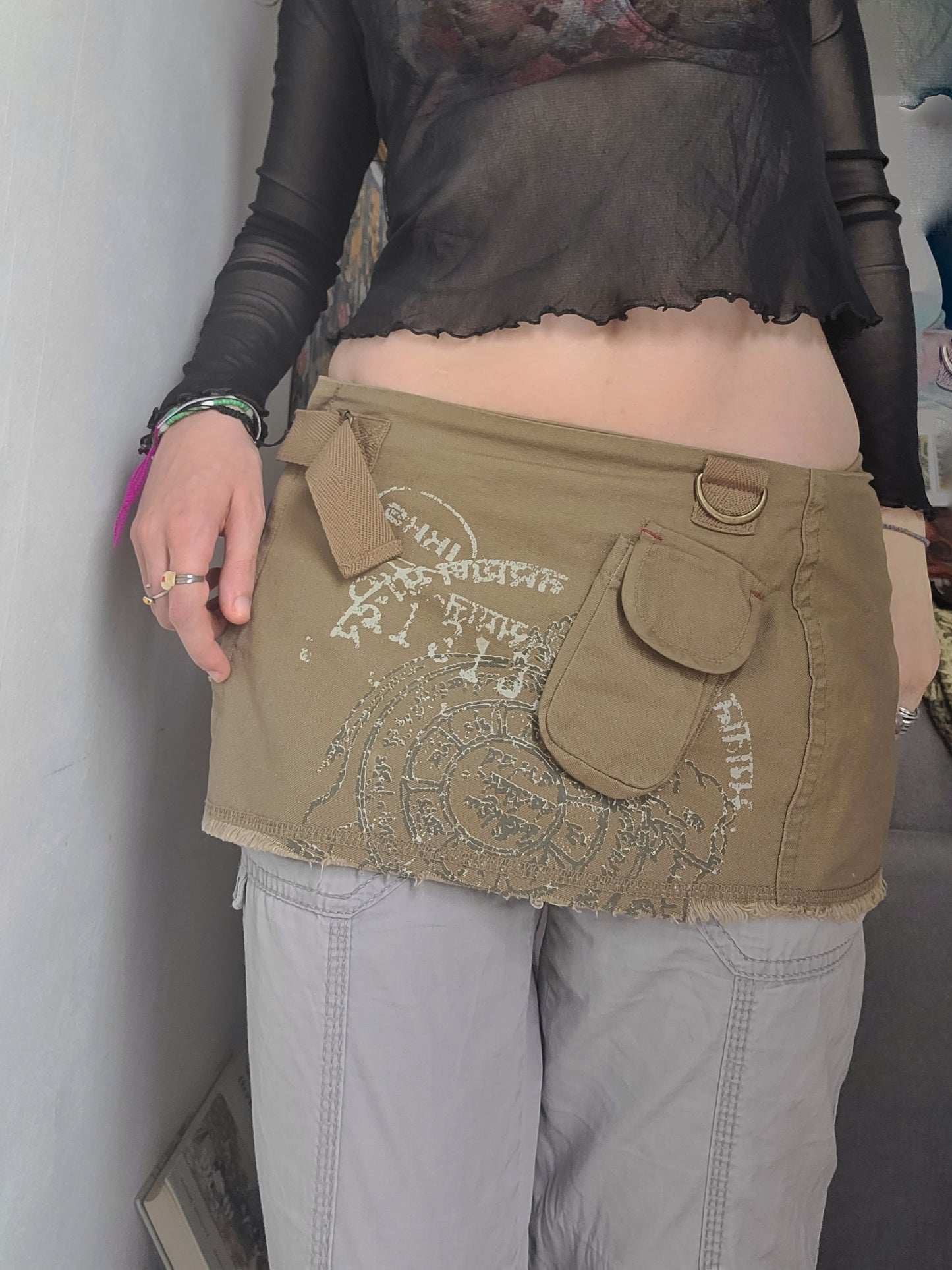 90s vintage cargo khaki mini skirt