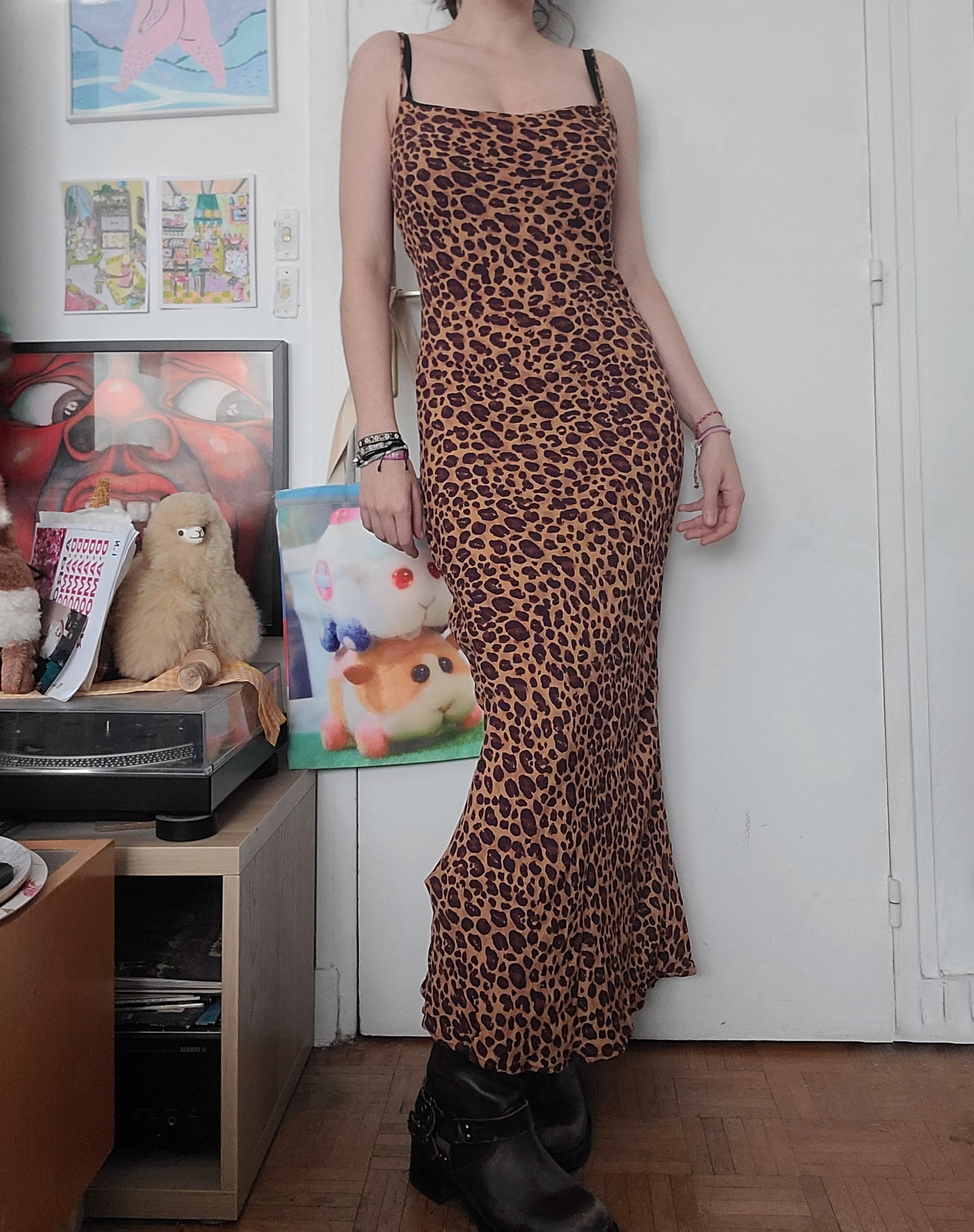 Y2k vintage leopard mesh dress