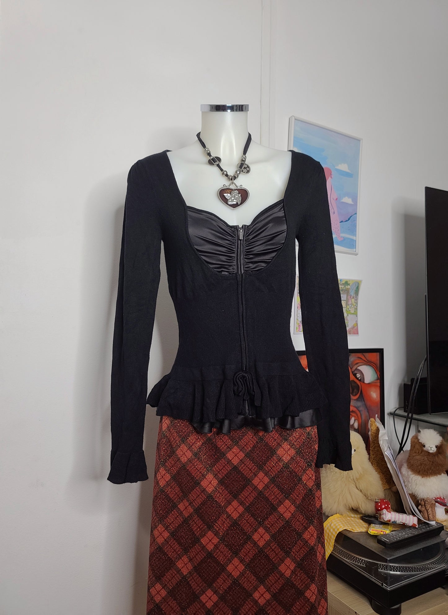 90s vintage plaid downtown glittery skirt