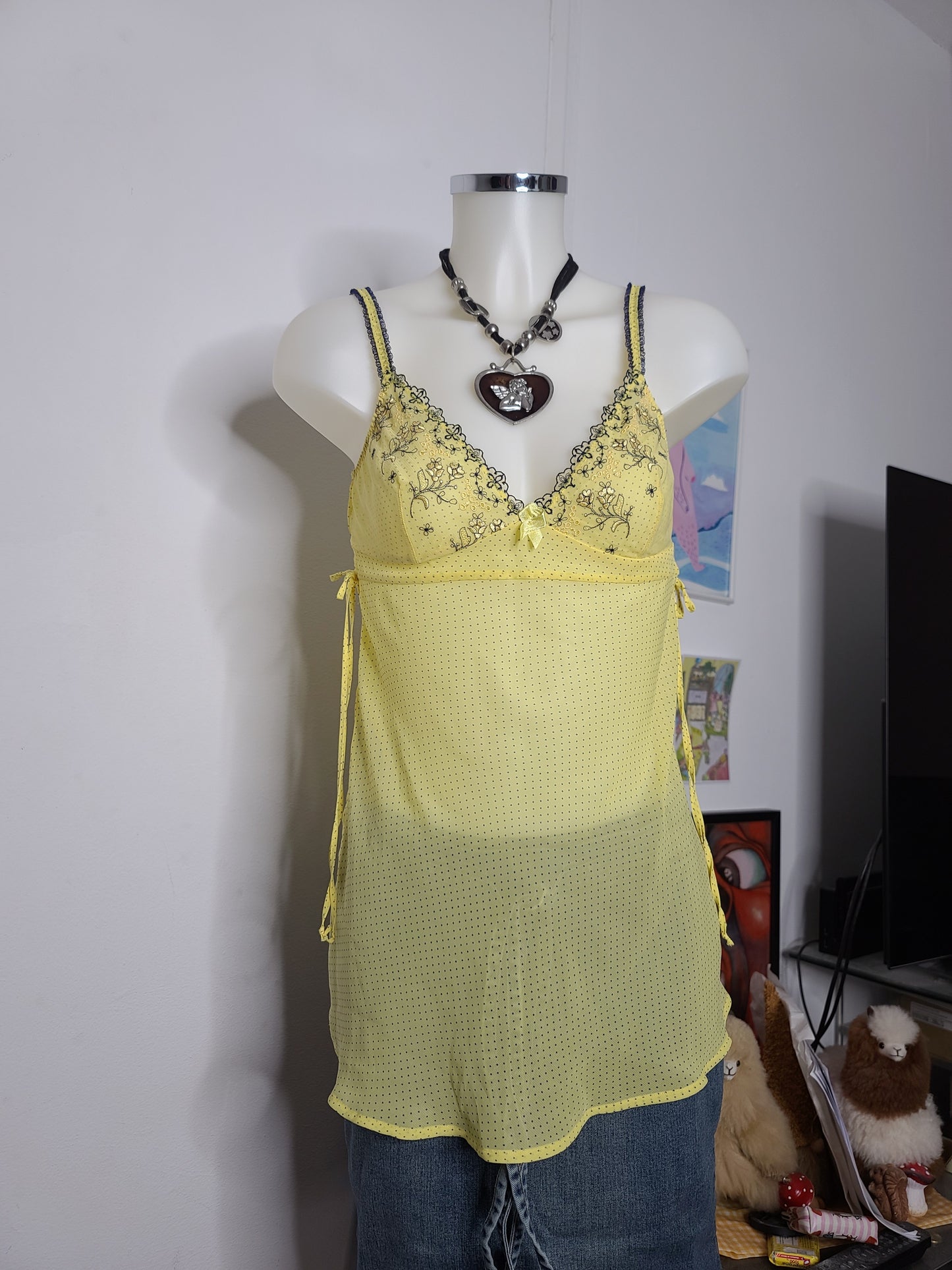 Y2k vintage polka coquette lace top