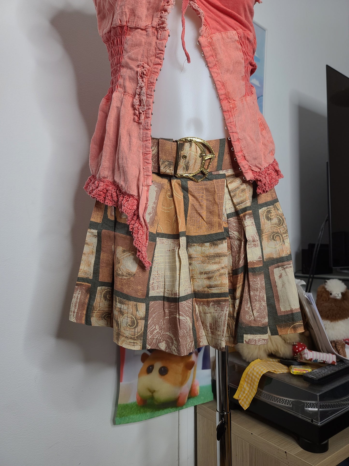 Y2k vintage pleated printed skirt