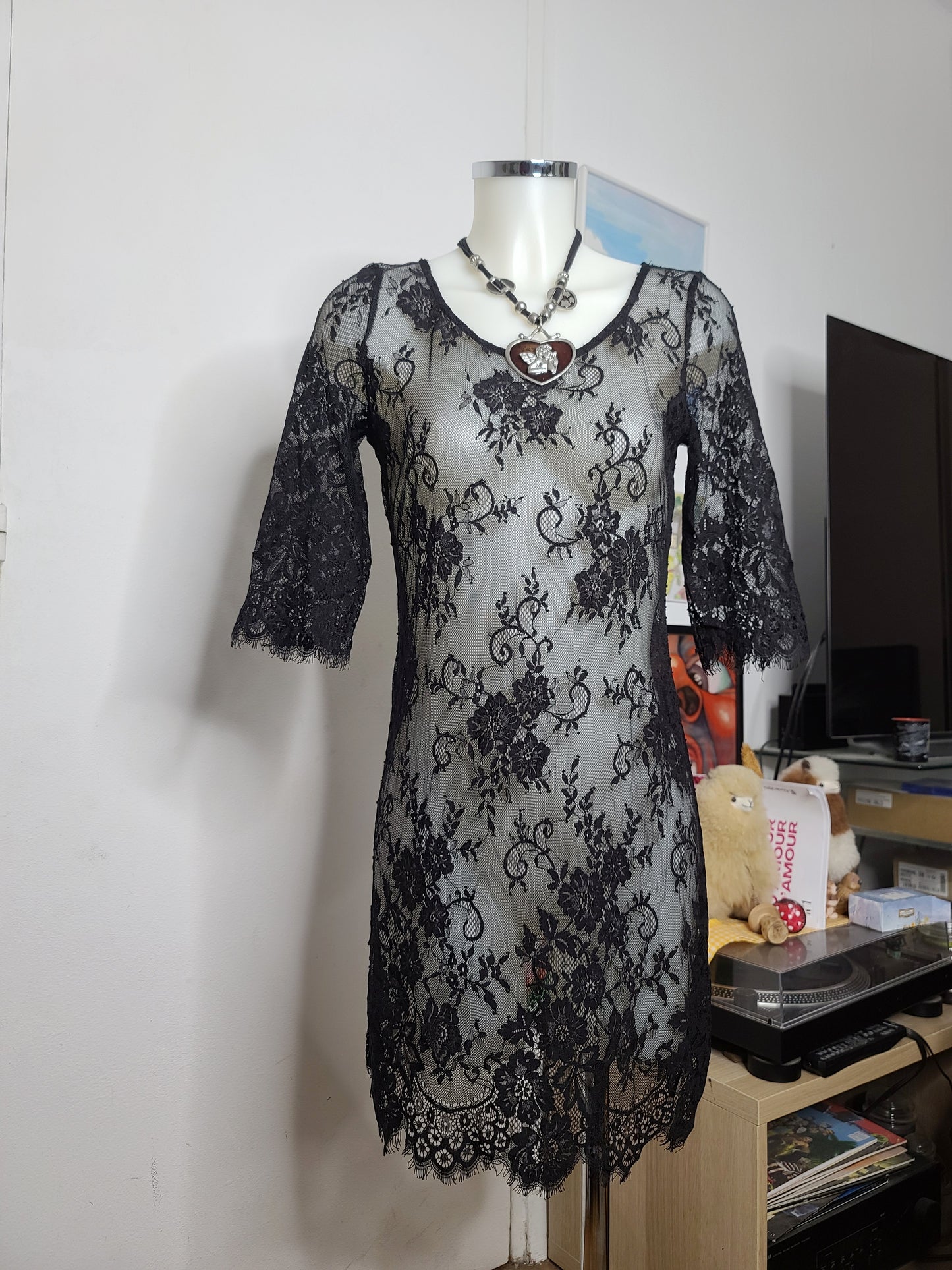 90s black lace dress