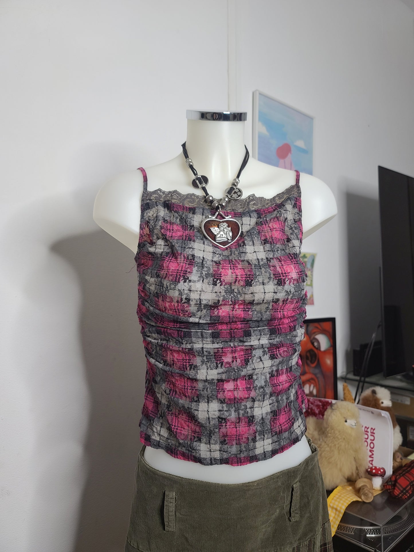 90s vintage plaid coquette backless top