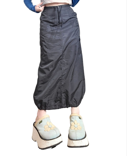 Maxi skirt vintage y2k cyber futuristic techwear jupe longue 2000s froncee noire fairycore fairygrunge punk cyberpunk emo gothic 